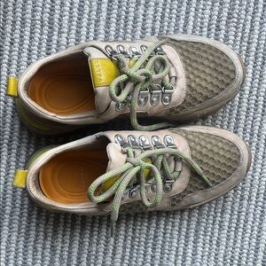 Beige and Green Women's Leather Sneakers